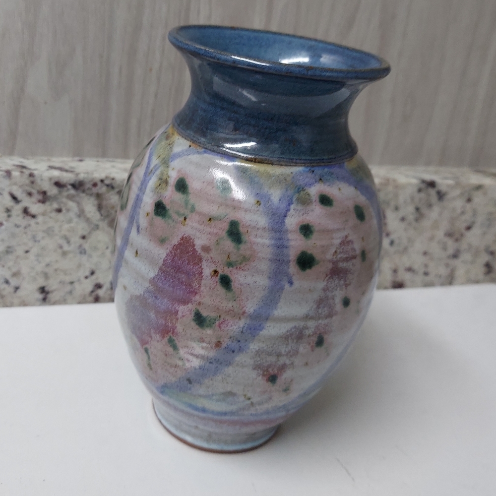 Martha Ungate Hayes Pottery Vase Blue Grey Abstract Design